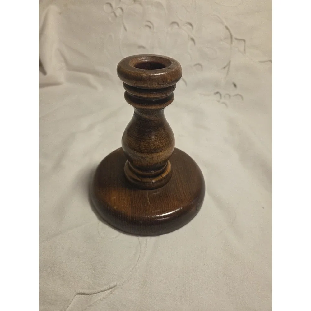 Vintage Turned Wood Candlestick Holder